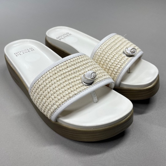 NEW Donald Pliner Shoes Womens 8 white brown Farrah sandal slip on casual - Picture 1 of 11